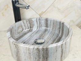 Crystal Wooden White marble wash basin